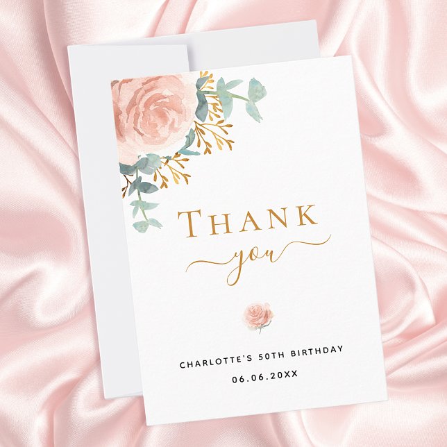 Birthday floral eucalyptus rose thank you card (Creator Uploaded)