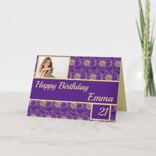 Birthday Floral Gold purple Card