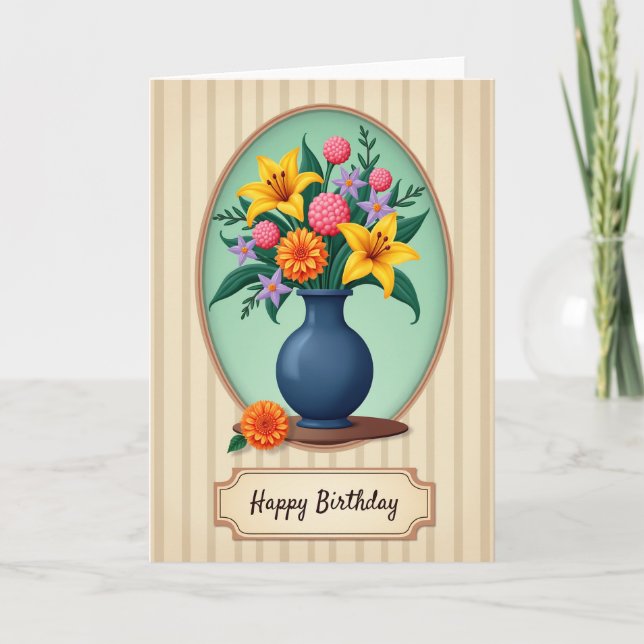 Birthday Floral Oval Card (Front)