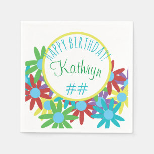 Birthday Floral Personalised Name and Age Napkin