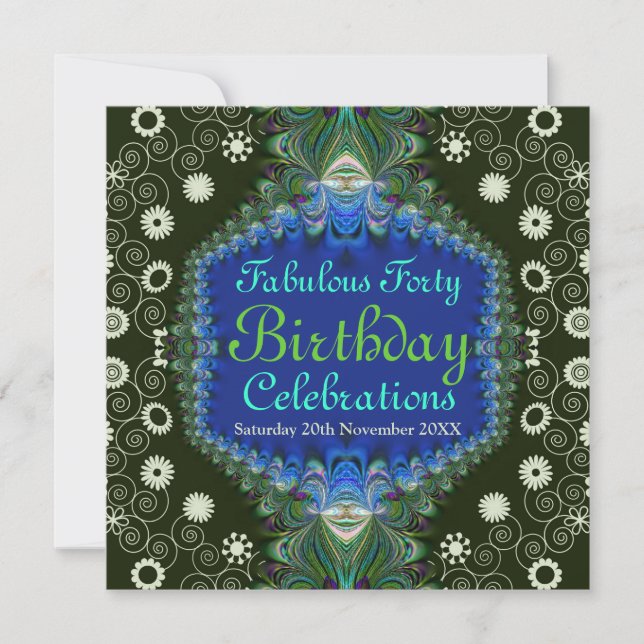 Birthday Floral Spiral Peacock Art Invitation (Front)