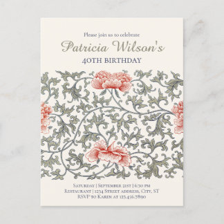 Birthday Floral William Morris style CC1282 Invitation Postcard