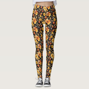 Birthday Floral With Orange and Yellow Flowers Leggings