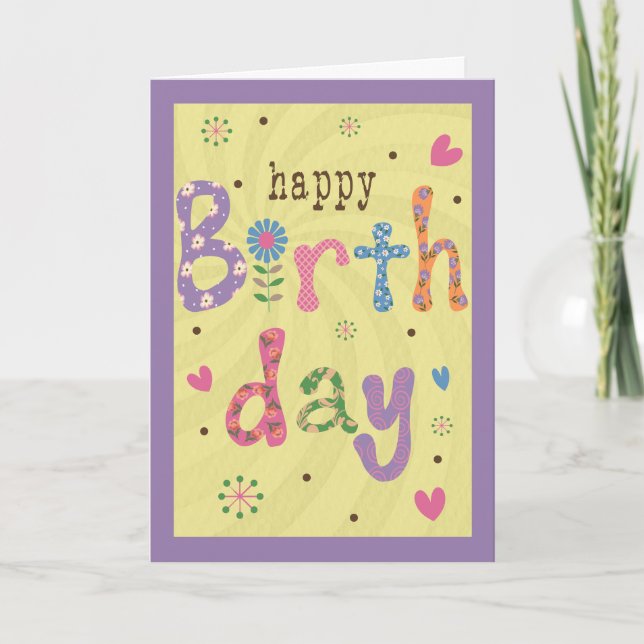 Birthday Flowers and Patterns Card (Front)