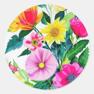 Birthday flowers cute classic round sticker