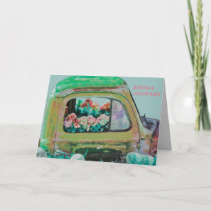 Birthday flowers delivery truck bouquet fun card