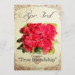 Birthday flowers on April 3rd "Geranium" Card