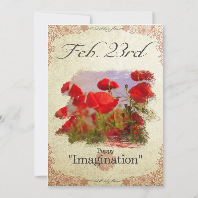 Birthday flowers on February 23rd "Poppy" Card (Front)