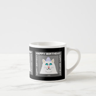 Birthday Fluffy White Cat Espresso Mug