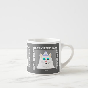 Birthday Fluffy White Cat Espresso Mug