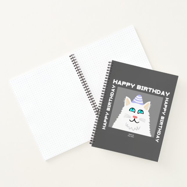 Birthday Fluffy White Cat Spiral Notebook (Inside)