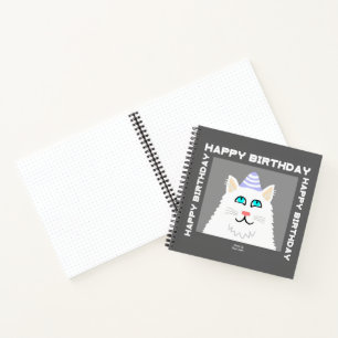 Birthday Fluffy White Cat Spiral Notebook