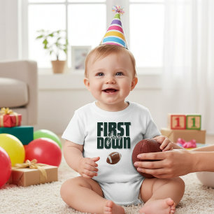 Birthday Football First Year Green Design Baby T-Shirt
