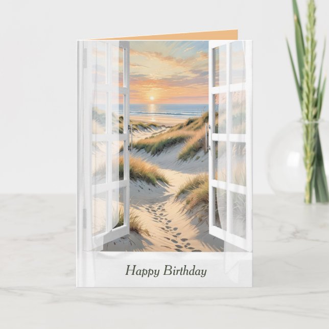 Birthday Footprints In Beach Sand Window Card (Front)