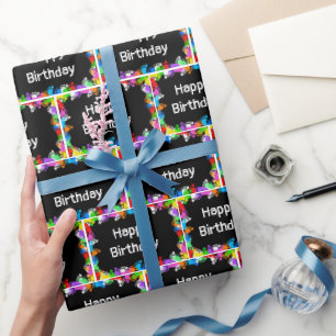 Birthday Footprints on Black   Wrapping Paper