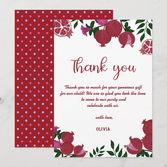 Birthday for a Girl Pomegranate Thank you card (Front/Back)