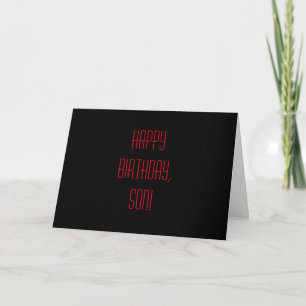 Birthday for a son, red letters on black. card