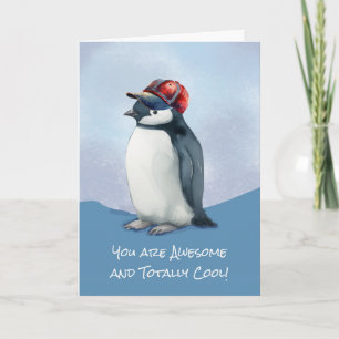 Birthday for Boy Funny Penguin With Baseball Hat Card