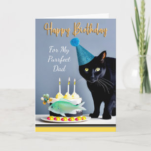 Birthday for Dad with Black Cat and Cake Card