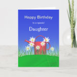 Birthday for Daughter Daisies and Watering Can Card<br><div class="desc">An outdoor 3d scene of a bright red watering can on green grass with daisies and a blue sky. Customisable cover text says "Happy Birthday to a special Daughter". Customisable verse inside.</div>