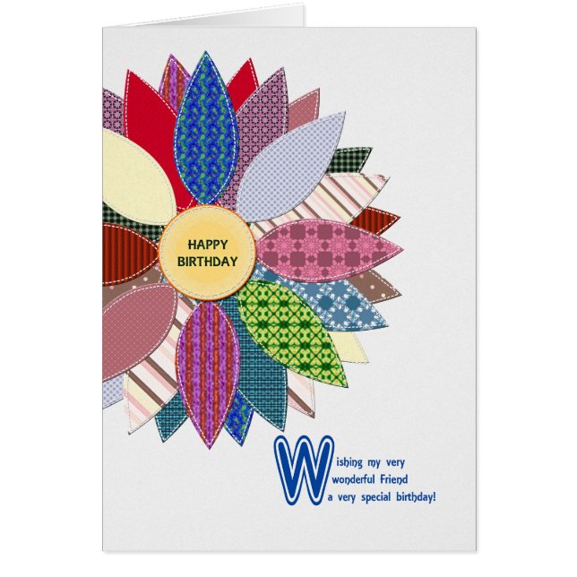 Birthday for friend, stitched flower (Front)