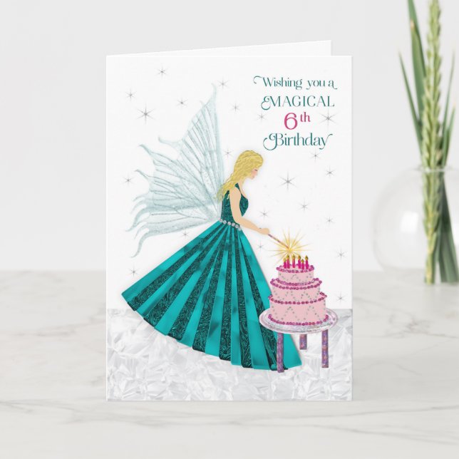 Birthday for Girl 6 Magical Fairy Lighting Candle  Card (Front)
