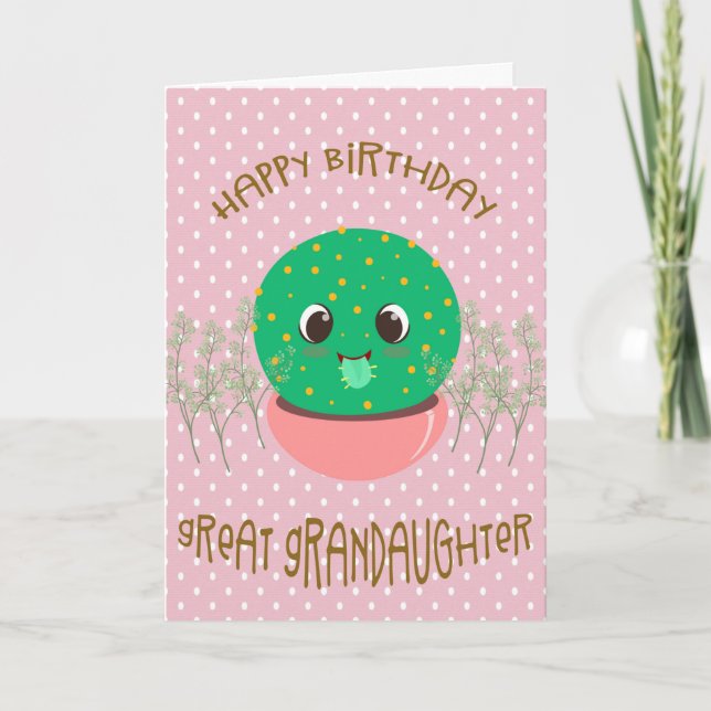 Birthday for Great Granddaughter with Cute Cactus Card (Front)