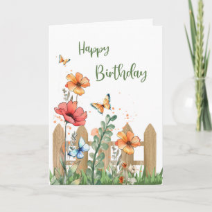 Birthday for Her Spring Flowers and Butterflies Card