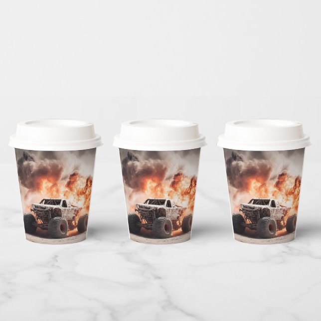 birthday for kids boys party car monster truck paper cups (Multi)