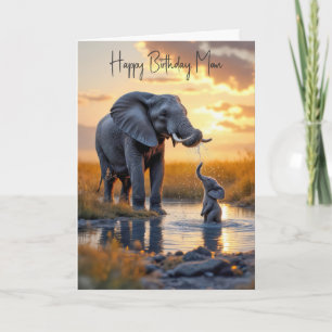 Birthday for Mom Elephant With Baby Card