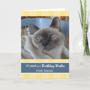 Birthday for Nana, Siamese Cat in Laundry Basket Card
