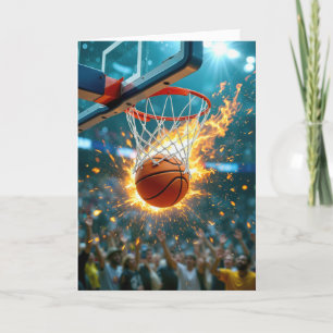 Birthday for Nephew Flaming Basketball In the Net Card