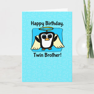 Birthday for Twin Brother - Little Angel Penguin Card