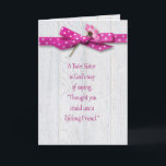 Birthday for Twin Sister Card<br><div class="desc">Pink polka dot bow and flower on rustic barn wood for twin sister's birthday.</div>
