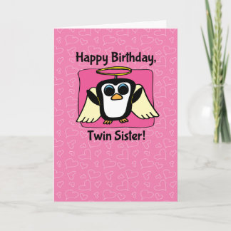 Birthday for Twin Sister - Little Angel Penguin Card