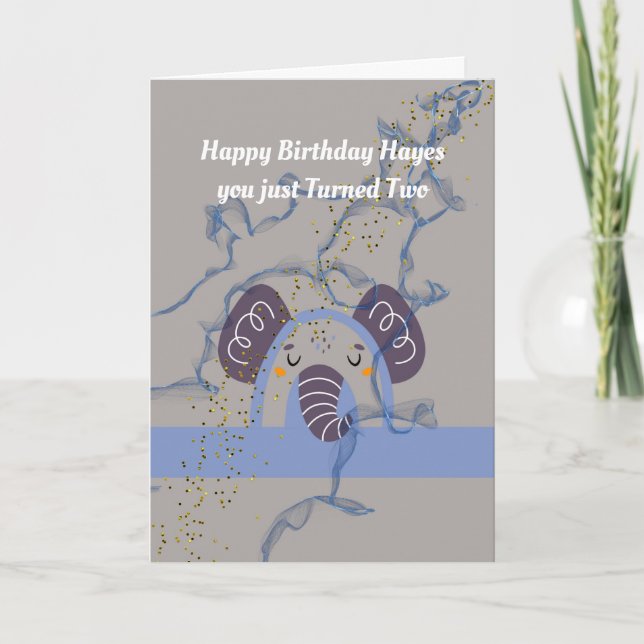 Birthday for Two Yr. Old Boy with Elephant Card (Front)