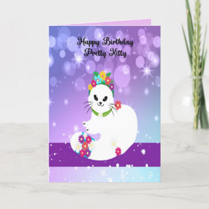Birthday for White Kitty Card