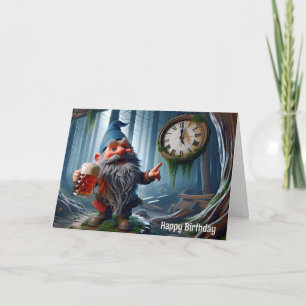 Birthday Forest Gnome On Five o'clock Time Card