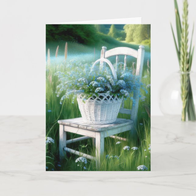 Birthday Forget-Me Not Flower Basket Card (Front)