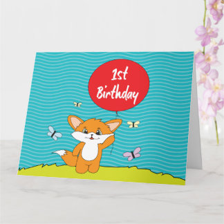 Birthday Fox - 1st Birthday Card
