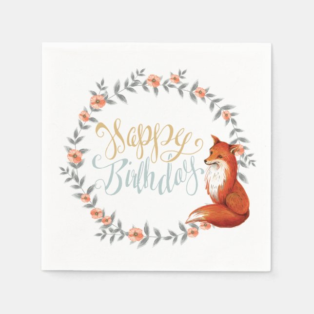 Birthday Fox Wreath Napkin (Front)