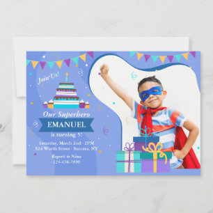 Birthday Frame Blue Photo Invitation