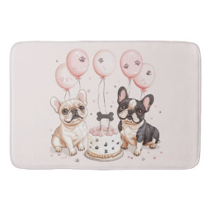 Birthday French Bulldogs Birthday Cake Bath Mat