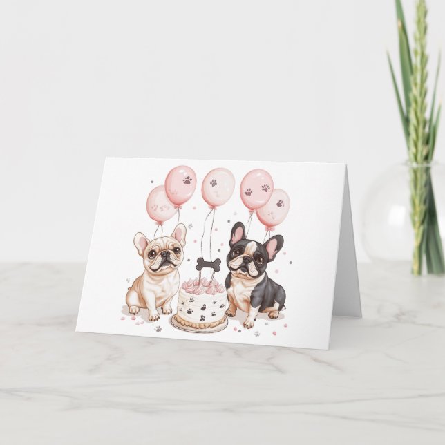 Birthday French Bulldogs Birthday Cake Card (Front)
