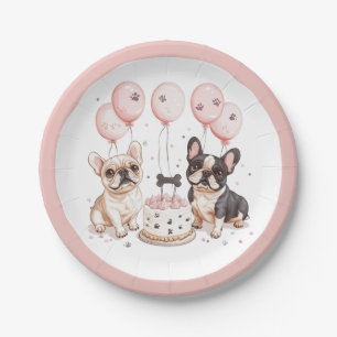 Birthday French Bulldogs Birthday Cake Paper Plate