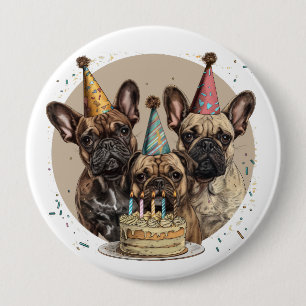 Birthday French Bulldogs Party Hats 10 Cm Round Badge
