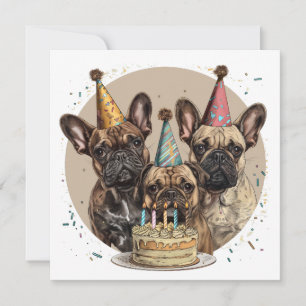 Birthday French Bulldogs Party Hats Invitation