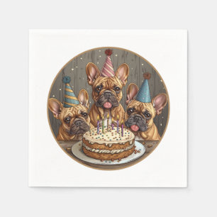 Birthday French Bulldogs Party Hats Napkin