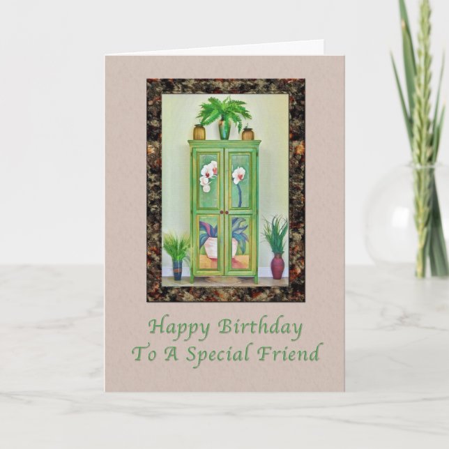 Birthday, Friend, Still Life with Antique Cabinet Card (Front)