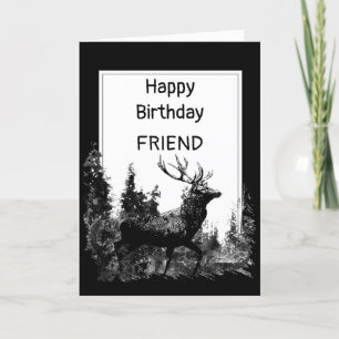Birthday FRIEND Vintage Stag Deer Animal Card